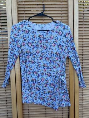 Elle Light Blue Floral Side-Tie Tunic